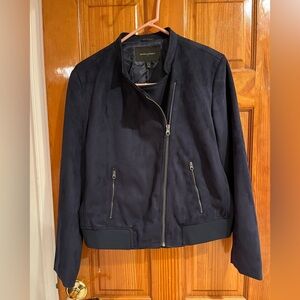 Banana Republic Dark Blue Bomber Jacket faux suede. Size PetiteL